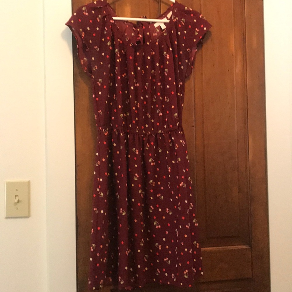 LC Lauren Conrad Maroon Cherry Print Dress